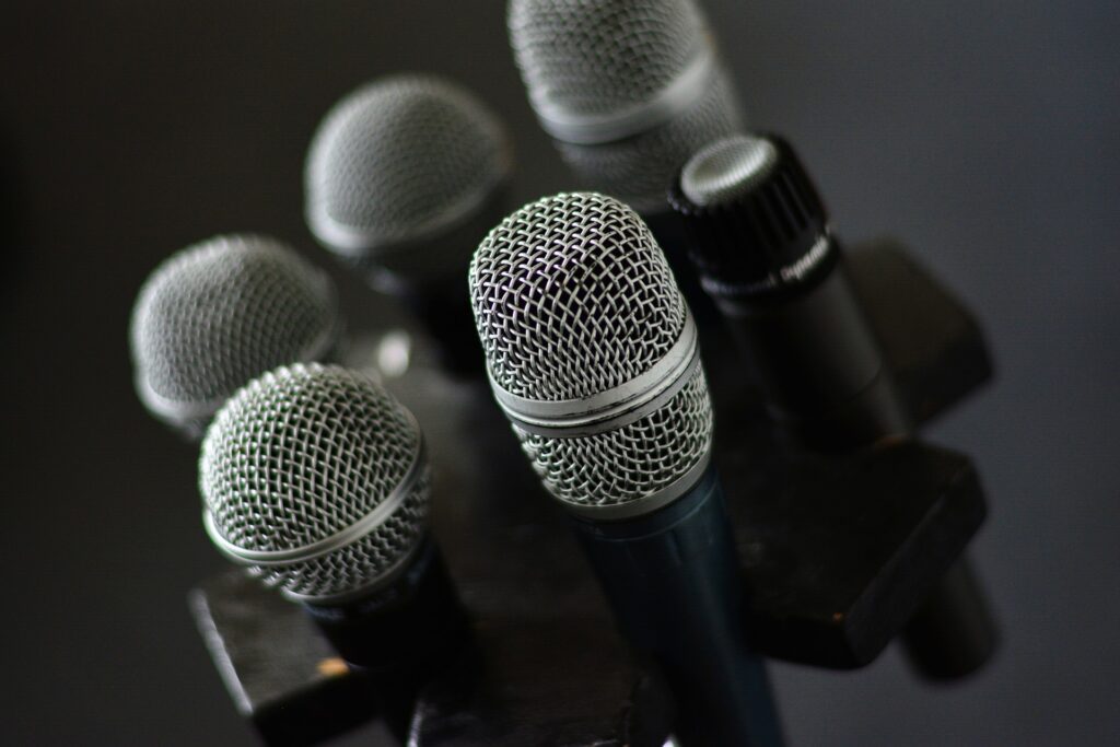 Six microphones grouped together